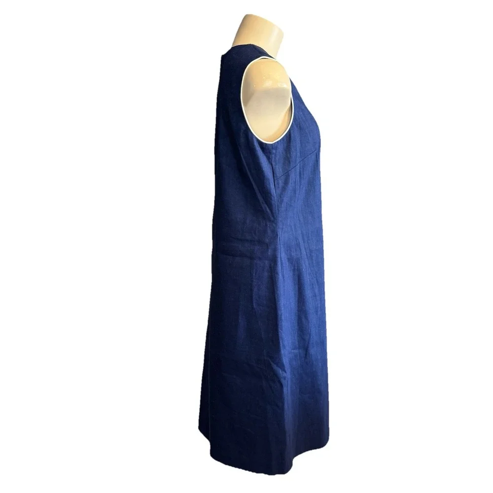 Linen Navy Blue Sleeveless Dress Modest Front Nautical Classic‎ Klein Sz 8